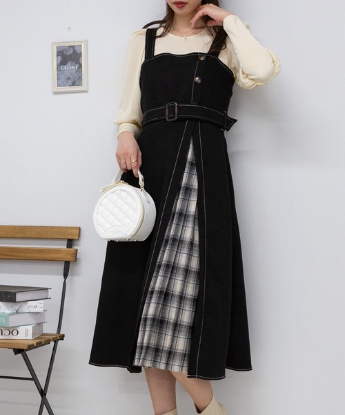 【セール】サイド チェックプリーツ ロング ジャンスカ ワンピース(ワンピース)|pumpkin port(パンプキンポート) 【セール】サイド チェックプリーツ ロング ジャンスカ ワンピース(ワンピース)|pumpkin port(パンプキンポート)