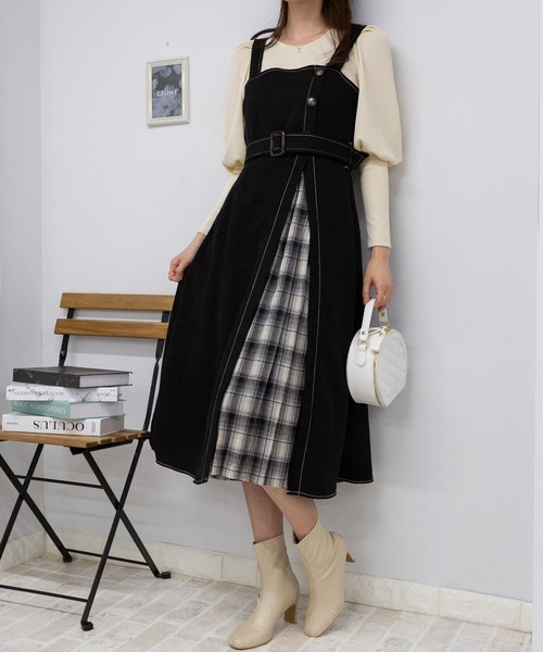 【セール】サイド チェックプリーツ ロング ジャンスカ ワンピース(ワンピース)|pumpkin port(パンプキンポート) 【セール】サイド チェックプリーツ ロング ジャンスカ ワンピース(ワンピース)|pumpkin port(パンプキンポート)
