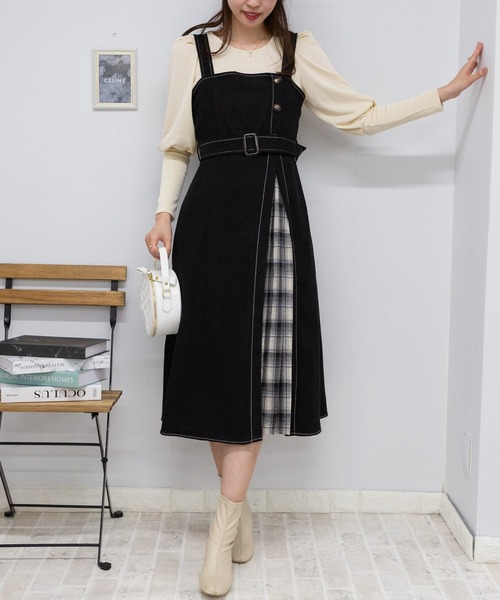 【セール】サイド チェックプリーツ ロング ジャンスカ ワンピース(ワンピース)|pumpkin port(パンプキンポート) 【セール】サイド チェックプリーツ ロング ジャンスカ ワンピース(ワンピース)|pumpkin port(パンプキンポート)