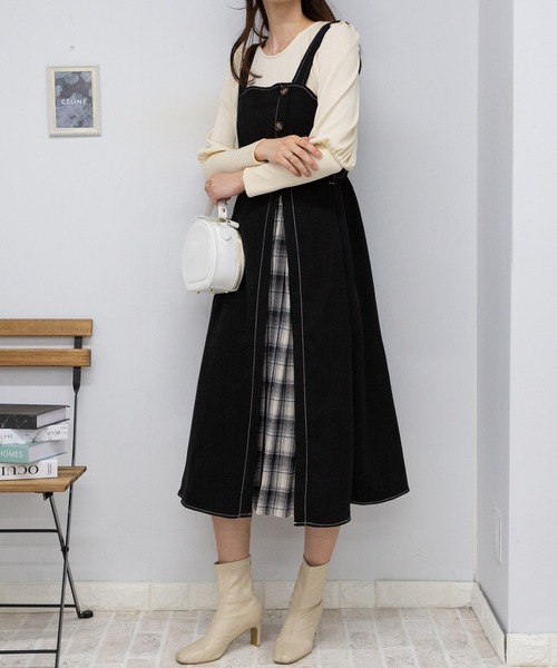 【セール】サイド チェックプリーツ ロング ジャンスカ ワンピース(ワンピース)|pumpkin port(パンプキンポート) 【セール】サイド チェックプリーツ ロング ジャンスカ ワンピース(ワンピース)|pumpkin port(パンプキンポート)