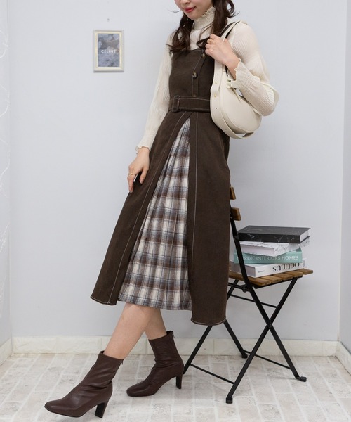 【セール】サイド チェックプリーツ ロング ジャンスカ ワンピース(ワンピース)|pumpkin port(パンプキンポート) 【セール】サイド チェックプリーツ ロング ジャンスカ ワンピース(ワンピース)|pumpkin port(パンプキンポート)