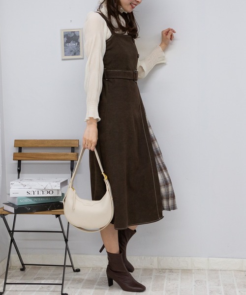 【セール】サイド チェックプリーツ ロング ジャンスカ ワンピース(ワンピース)|pumpkin port(パンプキンポート) 【セール】サイド チェックプリーツ ロング ジャンスカ ワンピース(ワンピース)|pumpkin port(パンプキンポート)