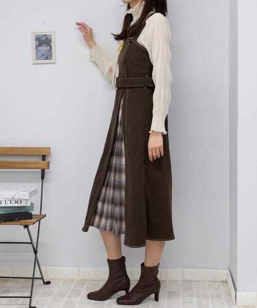 【セール】サイド チェックプリーツ ロング ジャンスカ ワンピース(ワンピース)|pumpkin port(パンプキンポート) 【セール】サイド チェックプリーツ ロング ジャンスカ ワンピース(ワンピース)|pumpkin port(パンプキンポート)