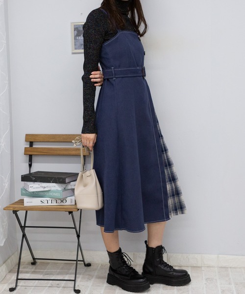 【セール】サイド チェックプリーツ ロング ジャンスカ ワンピース(ワンピース)|pumpkin port(パンプキンポート) 【セール】サイド チェックプリーツ ロング ジャンスカ ワンピース(ワンピース)|pumpkin port(パンプキンポート)