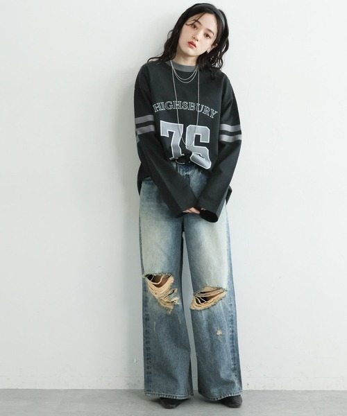 RAGEBLUE（レイジブルー）の「ナンバリングロゴ/カレッジプリントロングTシャツ（Tシャツ/カットソー・レディース・ブラック/ホワイト・FREE）」の11枚目の写真