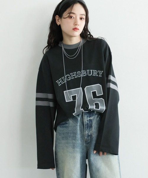 RAGEBLUE（レイジブルー）の「ナンバリングロゴ/カレッジプリントロングTシャツ（Tシャツ/カットソー・レディース・ブラック/ホワイト・FREE）」の15枚目の写真