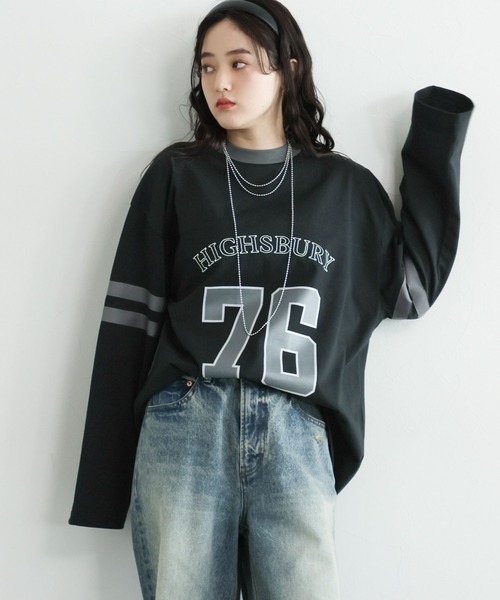 RAGEBLUE（レイジブルー）の「ナンバリングロゴ/カレッジプリントロングTシャツ（Tシャツ/カットソー・レディース・ブラック/ホワイト・FREE）」の18枚目の写真