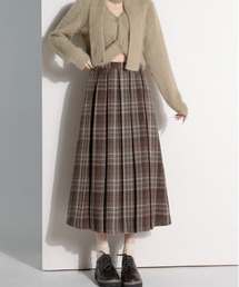 gossip！ロサンゼルス | ウールライクヴィンテージ  チェック プリーツ ミディスカート（秋冬の定番スカート）(スカート)