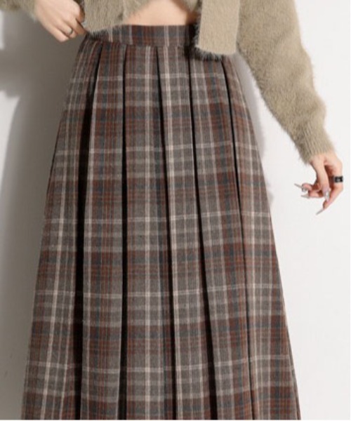 gossip!ロサンゼルス(ゴシップロサンゼルス)の「【サイズあり】ウールライクヴィンテージ チェック 厚手タックプリーツスカート(秋冬の韓国ファッション ガーリー定番)(スカート・レディース・ブラウン/グレー・S/M/L/XL)」の11枚目の写真