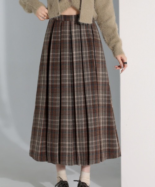 gossip!ロサンゼルス(ゴシップロサンゼルス)の「【サイズあり】ウールライクヴィンテージ チェック 厚手タックプリーツスカート(秋冬の韓国ファッション ガーリー定番)(スカート・レディース・ブラウン/グレー・S/M/L/XL)」の12枚目の写真