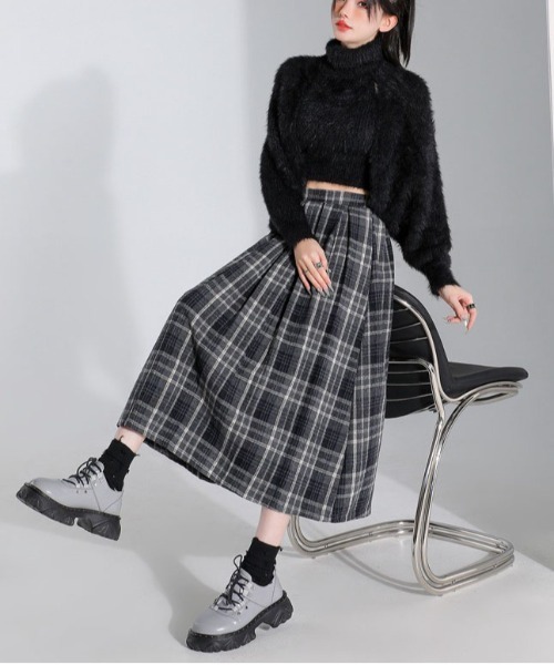 gossip!ロサンゼルス(ゴシップロサンゼルス)の「【サイズあり】ウールライクヴィンテージ チェック 厚手タックプリーツスカート(秋冬の韓国ファッション ガーリー定番)(スカート・レディース・ブラウン/グレー・S/M/L/XL)」の17枚目の写真