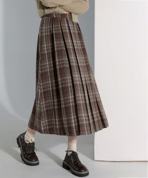 gossip!ロサンゼルス(ゴシップロサンゼルス)の「【サイズあり】ウールライクヴィンテージ チェック 厚手タックプリーツスカート(秋冬の韓国ファッション ガーリー定番)(スカート・レディース・ブラウン/グレー・S/M/L/XL)」の18枚目の写真