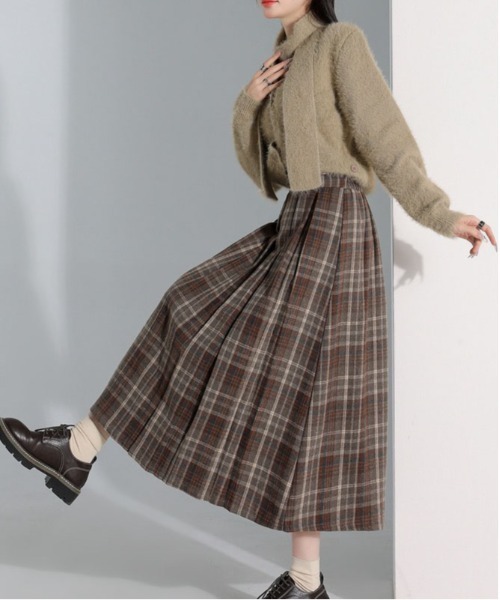 gossip!ロサンゼルス(ゴシップロサンゼルス)の「【サイズあり】ウールライクヴィンテージ チェック 厚手タックプリーツスカート(秋冬の韓国ファッション ガーリー定番)(スカート・レディース・ブラウン/グレー・S/M/L/XL)」の19枚目の写真