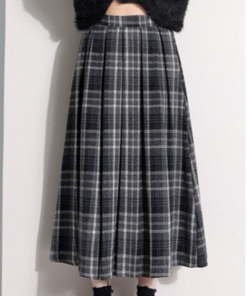 gossip!ロサンゼルス(ゴシップロサンゼルス)の「【サイズあり】ウールライクヴィンテージ チェック 厚手タックプリーツスカート(秋冬の韓国ファッション ガーリー定番)(スカート・レディース・ブラウン/グレー・S/M/L/XL)」の20枚目の写真