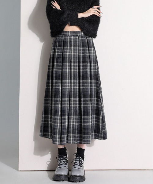 gossip!ロサンゼルス(ゴシップロサンゼルス)の「【サイズあり】ウールライクヴィンテージ チェック 厚手タックプリーツスカート(秋冬の韓国ファッション ガーリー定番)(スカート・レディース・ブラウン/グレー・S/M/L/XL)」の21枚目の写真