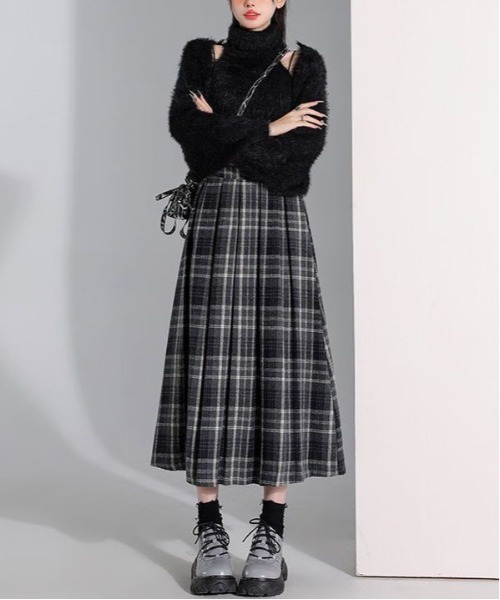 gossip!ロサンゼルス(ゴシップロサンゼルス)の「【サイズあり】ウールライクヴィンテージ チェック 厚手タックプリーツスカート(秋冬の韓国ファッション ガーリー定番)(スカート・レディース・ブラウン/グレー・S/M/L/XL)」の22枚目の写真