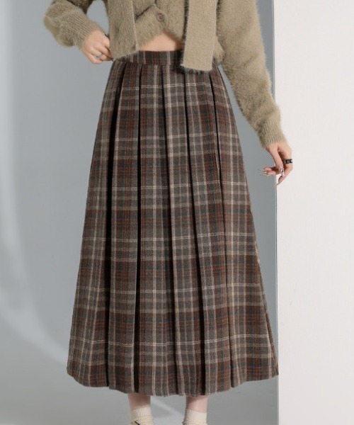 gossip!ロサンゼルス(ゴシップロサンゼルス)の「【サイズあり】ウールライクヴィンテージ チェック 厚手タックプリーツスカート(秋冬の韓国ファッション ガーリー定番)(スカート・レディース・ブラウン/グレー・S/M/L/XL)」の15枚目の写真