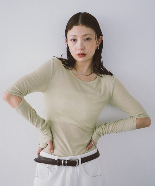 HANNE(アン)の「アームスリットシアーロンTEE(Tシャツ/カットソー・レディース・イエロー/ベージュ/ブラック・FREE)」の3枚目の写真