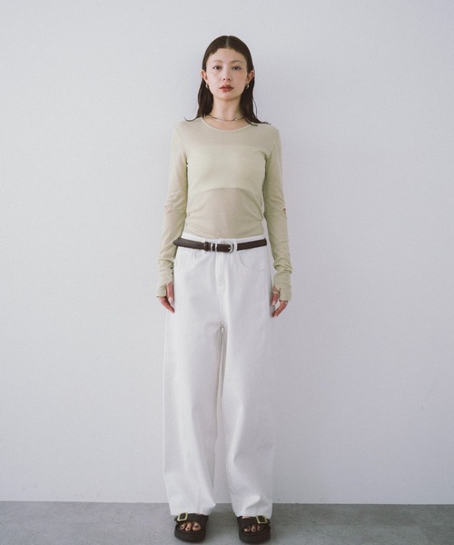 HANNE(アン)の「アームスリットシアーロンTEE(Tシャツ/カットソー・レディース・イエロー/ベージュ/ブラック・FREE)」の9枚目の写真