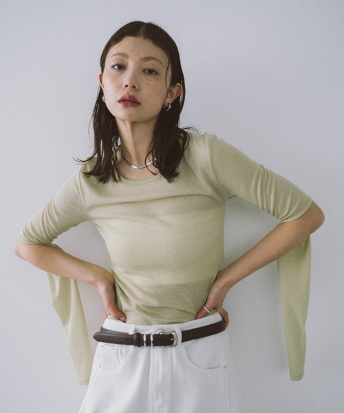 HANNE(アン)の「アームスリットシアーロンTEE(Tシャツ/カットソー・レディース・イエロー/ベージュ/ブラック・FREE)」の6枚目の写真