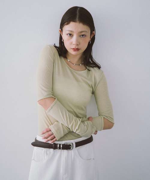 HANNE(アン)の「アームスリットシアーロンTEE(Tシャツ/カットソー・レディース・イエロー/ベージュ/ブラック・FREE)」の5枚目の写真