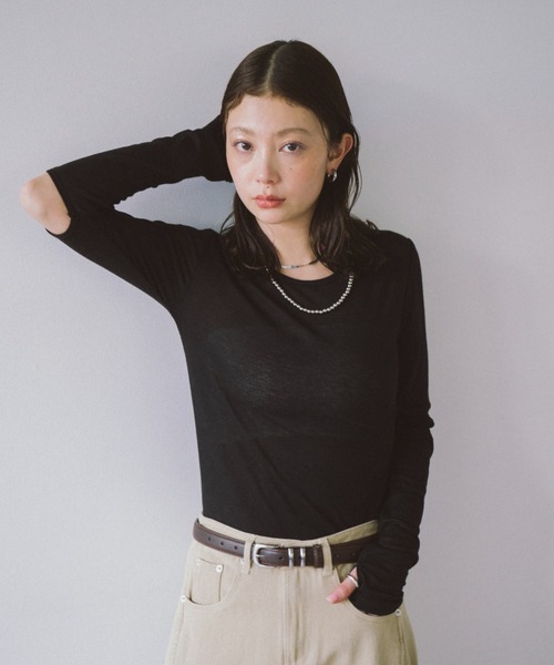 HANNE(アン)の「アームスリットシアーロンTEE(Tシャツ/カットソー・レディース・イエロー/ベージュ/ブラック・FREE)」の11枚目の写真