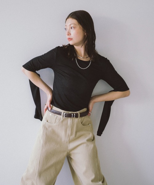 HANNE(アン)の「アームスリットシアーロンTEE(Tシャツ/カットソー・レディース・イエロー/ベージュ/ブラック・FREE)」の12枚目の写真