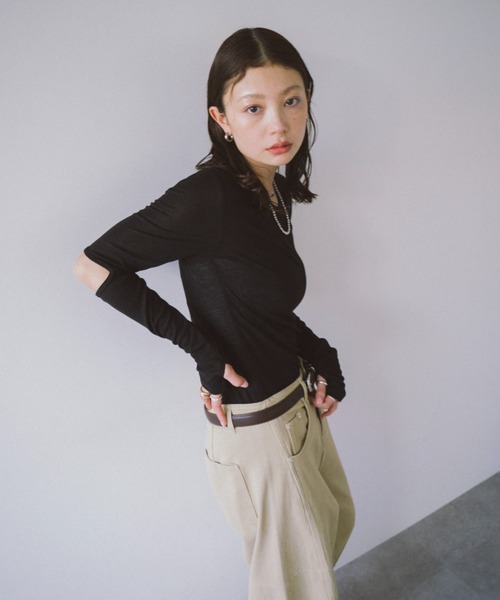 HANNE(アン)の「アームスリットシアーロンTEE(Tシャツ/カットソー・レディース・イエロー/ベージュ/ブラック・FREE)」の13枚目の写真