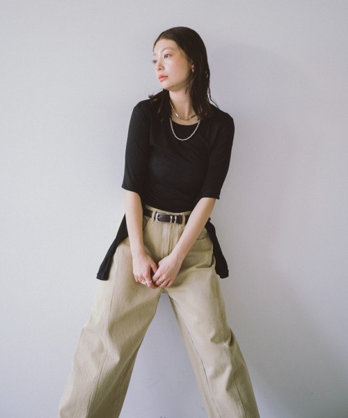 HANNE(アン)の「アームスリットシアーロンTEE(Tシャツ/カットソー・レディース・イエロー/ベージュ/ブラック・FREE)」の14枚目の写真