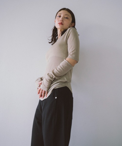 HANNE(アン)の「アームスリットシアーロンTEE(Tシャツ/カットソー・レディース・イエロー/ベージュ/ブラック・FREE)」の16枚目の写真