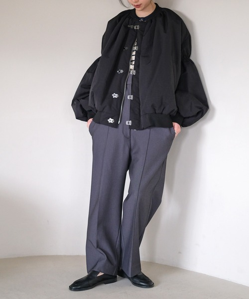 美品✨アンタイトル 洗える 丸首 ボリューム袖ブルゾン ギャザー ブラック pk-00936_14.jpg