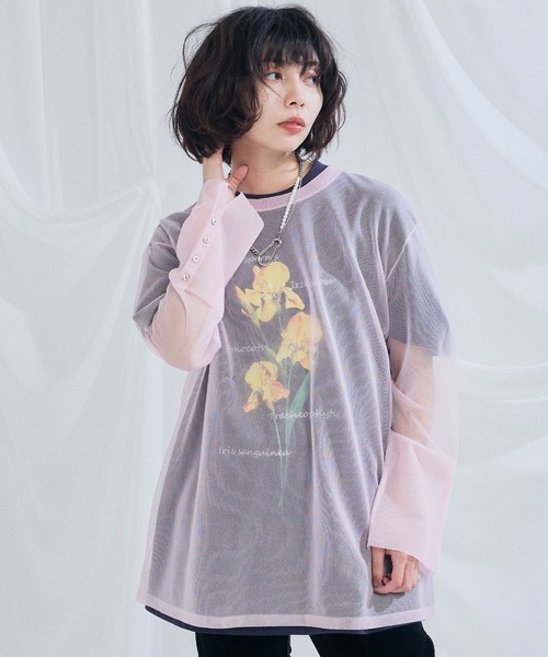 ELLEgirl（エルガール）の「シアーニットチュニック【ELLEgirl/エルガール】（ニット/セーター・レディース・グレー/ピンク/オレンジ/アイボリー・FREE）」の3枚目の写真