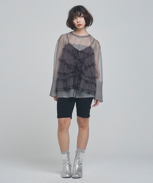 ELLEgirl（エルガール）の「シアーニットチュニック【ELLEgirl/エルガール】（ニット/セーター・レディース・グレー/ピンク/オレンジ/アイボリー・FREE）」の12枚目の写真