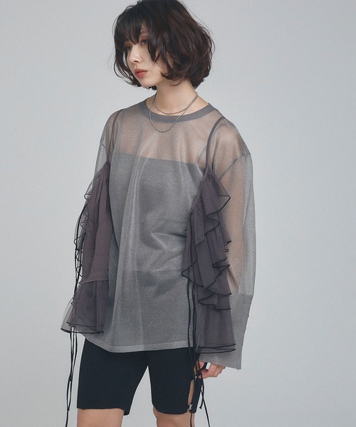 ELLEgirl（エルガール）の「シアーニットチュニック【ELLEgirl/エルガール】（ニット/セーター・レディース・グレー/ピンク/オレンジ/アイボリー・FREE）」の6枚目の写真