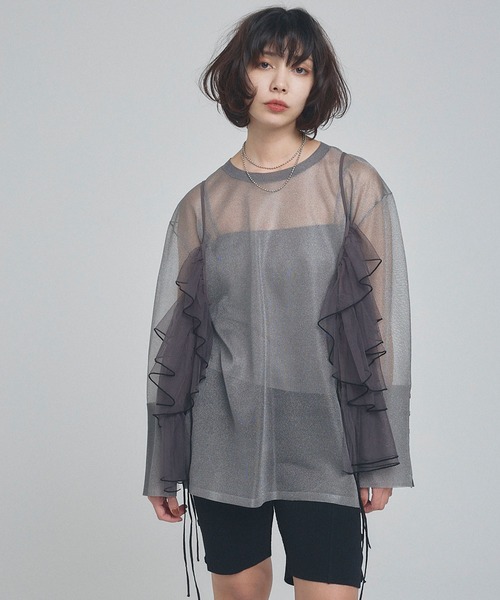 ELLEgirl（エルガール）の「シアーニットチュニック【ELLEgirl/エルガール】（ニット/セーター・レディース・グレー/ピンク/オレンジ/アイボリー・FREE）」の7枚目の写真