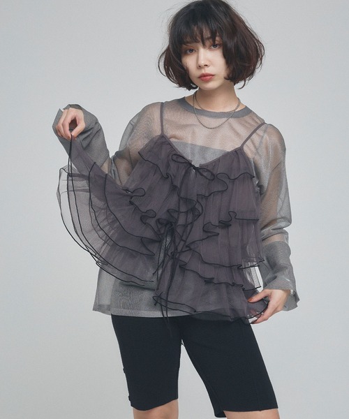 ELLEgirl（エルガール）の「シアーニットチュニック【ELLEgirl/エルガール】（ニット/セーター・レディース・グレー/ピンク/オレンジ/アイボリー・FREE）」の10枚目の写真