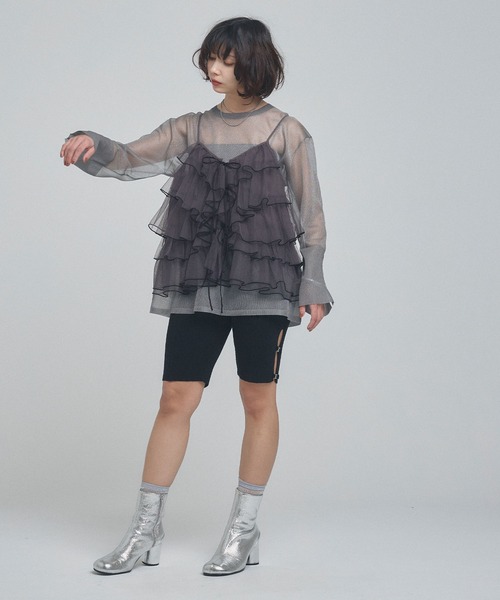 ELLEgirl（エルガール）の「シアーニットチュニック【ELLEgirl/エルガール】（ニット/セーター・レディース・グレー/ピンク/オレンジ/アイボリー・FREE）」の13枚目の写真