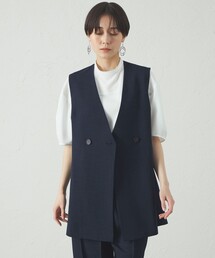 【雑誌掲載】【セットアップ対応/着回し抜群】リネンライクコンビショートジレ