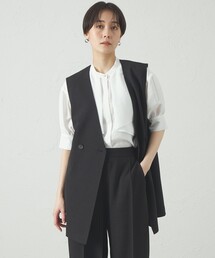 【雑誌掲載】【セットアップ対応/着回し抜群】リネンライクコンビショートジレ