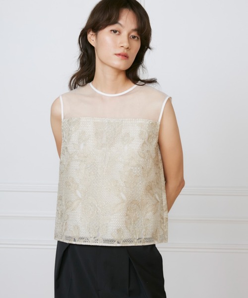 INED(イネド)の「シアーオーガンジーブラウス《la veille by SUPERIOR CLOSET》(シャツ/ブラウス・レディース・ブラック/アイボリー・9号)」の1枚目の写真
