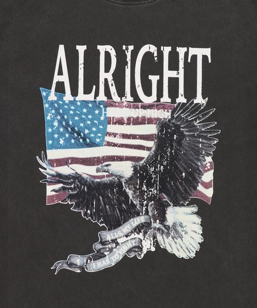 SPINNS（スピンズ）の「ピグメント加工プリントTシャツ/レトロイーグル/短丈/古着風（Tシャツ/カットソー・メンズ・ブラック/カーキ・ONESIZE）」の7枚目の写真