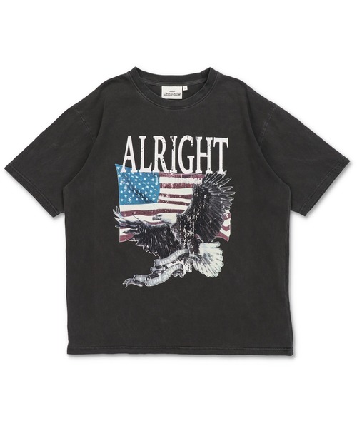 SPINNS（スピンズ）の「ピグメント加工プリントTシャツ/レトロイーグル/短丈/古着風（Tシャツ/カットソー・メンズ・ブラック/カーキ・ONESIZE）」の5枚目の写真