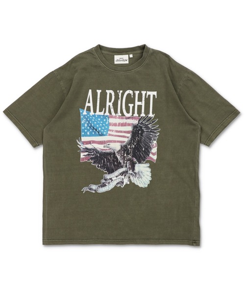 SPINNS（スピンズ）の「ピグメント加工プリントTシャツ/レトロイーグル/短丈/古着風（Tシャツ/カットソー・メンズ・ブラック/カーキ・ONESIZE）」の4枚目の写真