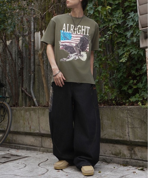 SPINNS（スピンズ）の「ピグメント加工プリントTシャツ/レトロイーグル/短丈/古着風（Tシャツ/カットソー・メンズ・ブラック/カーキ・ONESIZE）」の22枚目の写真