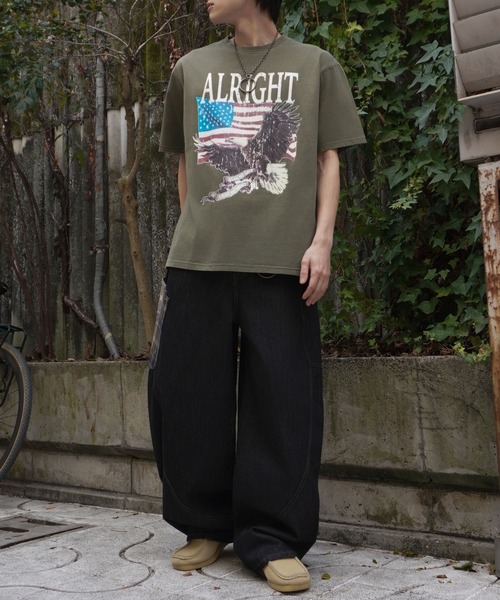 SPINNS（スピンズ）の「ピグメント加工プリントTシャツ/レトロイーグル/短丈/古着風（Tシャツ/カットソー・メンズ・ブラック/カーキ・ONESIZE）」の20枚目の写真