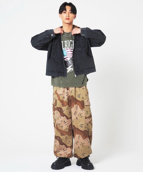 SPINNS（スピンズ）の「ピグメント加工プリントTシャツ/レトロイーグル/短丈/古着風（Tシャツ/カットソー・メンズ・ブラック/カーキ・ONESIZE）」の16枚目の写真