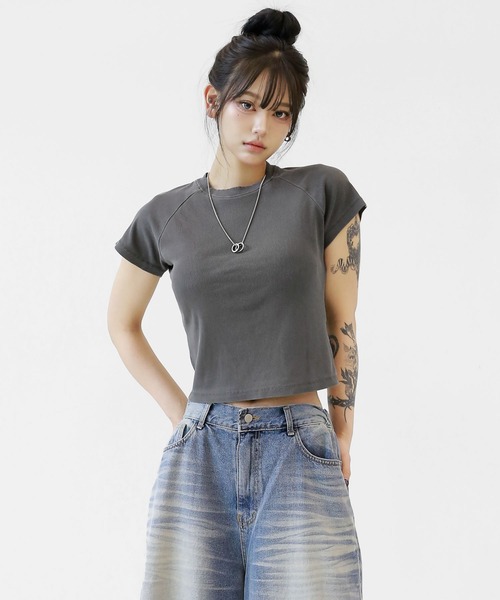 tシャツ ヴィンテージピグメントTシャツ 半袖ラグランクロップT レディース ヴィンテージピグメントTシャツ 半袖ラグランクロップT（Tシャツ