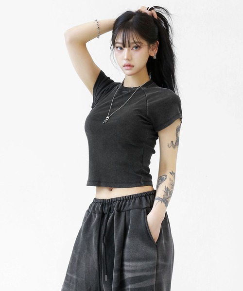 tシャツ ヴィンテージピグメントTシャツ 半袖ラグランクロップT レディース ヴィンテージピグメントTシャツ 半袖ラグランクロップT（Tシャツ
