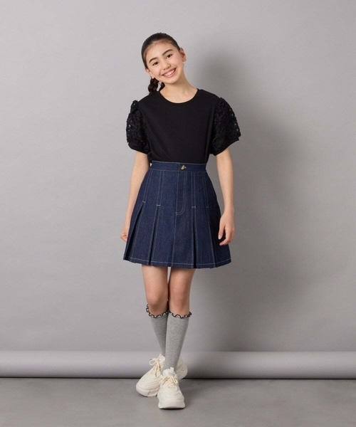 a.v.v（アーヴェヴェ）の「[140-150]フラワーテープテレコカットソー（Tシャツ/カットソー・キッズ・ブラック/ホワイト・150/140）」の4枚目の写真