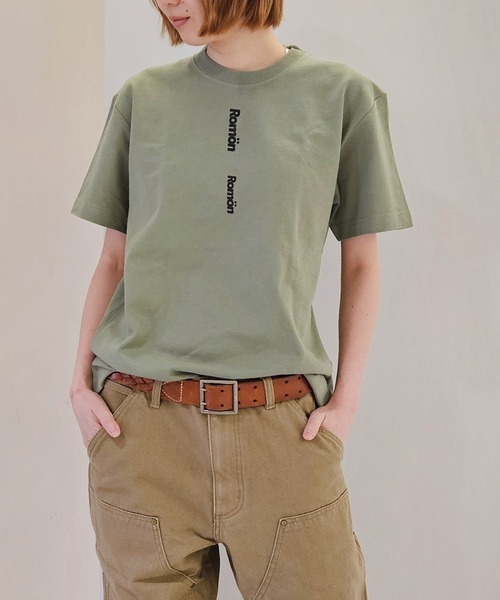 Romon(ロマン)の「Romon Organic Cotton T-shirts(Romon×2)(Tシャツ/カットソー・レディース・カーキ系1/ライトオリーブ/ダークネイビー/ブラック・M/XL/L)」の2枚目の写真